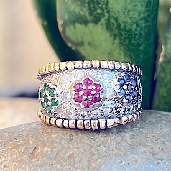 14k gold sapphire ruby, an emerald ring - Picture 6 of 13